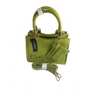 Bebe Fabiola Top Handle Crossbody Seagrass-Card Holder & Gold Hardware